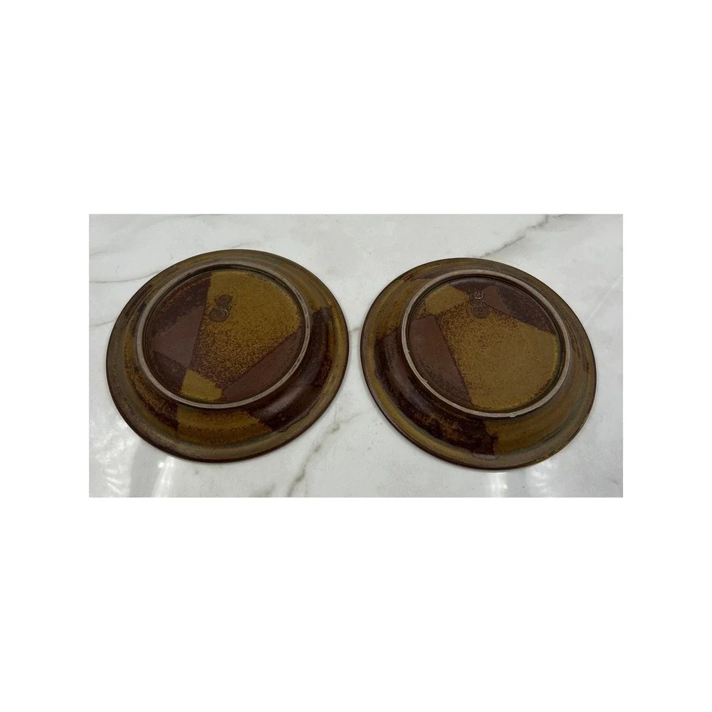 Iron Mountain Stoneware Roan Mountain Brown Salad Plates Set 2 Artist Signed